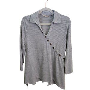 Soft Surroundings Tamara Tunic Green White Striped Collars V Neck Size PM